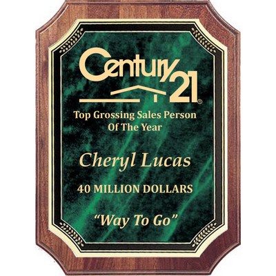 Economy Solid Walnut Octagon/Green Marble Mist Plaque Series, 9"x12"