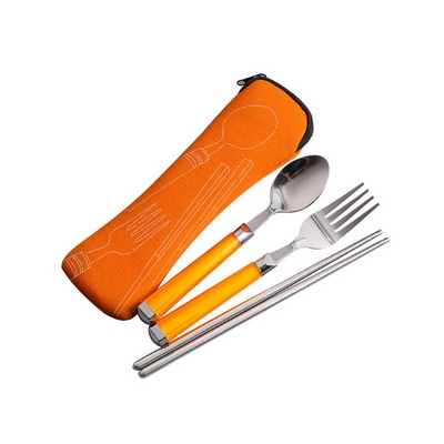 Plastic Handle Cutlery w/Neoprene Case (3 Pieces Set)