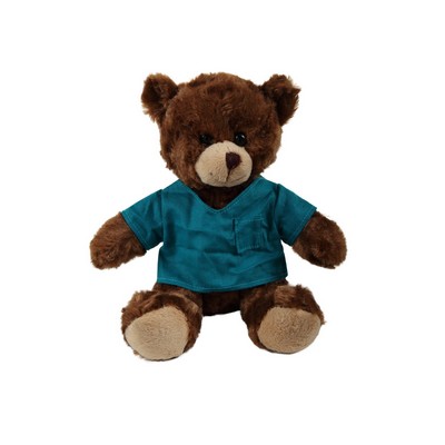 soft plush Chocolate Curly Sitting Bear with Medical Scrub