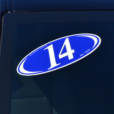 White & Blue Two Digit Year Model Oval Decals (Set of 12)