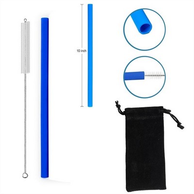 Portable Collapsible Reusable Silicone Drinking Straw Set with Cleaning Brush and Canvas Bag