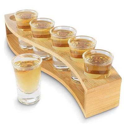 6pcs Glass Set Whiskey Cup Stand Whiskey Glass Serving Tray