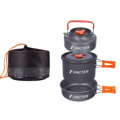 Aluminum Camping Cookware Set, Including Folding Pot, Teapot and Pans Packed with a Mesh Bag