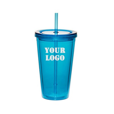 Clear Acrylic Tumbler with Lid and Straw, 16 oz.