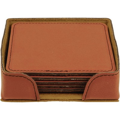 4" x 4" Rawhide Square Laserable Leatherette 6-Coaster Set