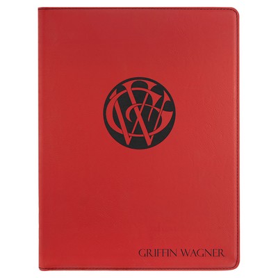 9 1/2" x 12" Red Laserable Leatherette Portfolio with Notepad