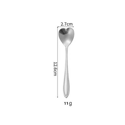 4.96 Inch Silver Heart Shape Stainless Steel Coffee Spoon