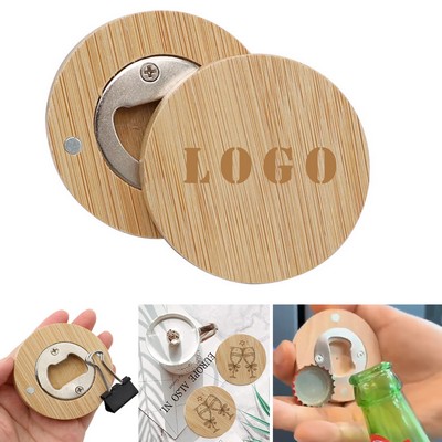 Round Magnetic Bamboo Bottle Opener