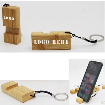 Natural Bamboo Keychain Block Phone Stand