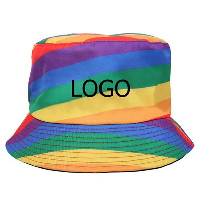 Unisex LGBT+Q Pride Polyester Fabric Rainbow Bucket Hat Outdoor Fisherman Cap