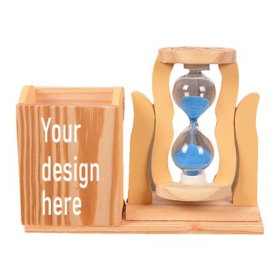 Wooden Time Hourglass With Pen Holder