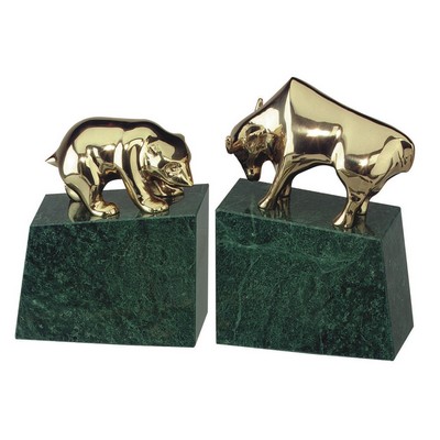 Green Marble Bookends ( Wall Street, Bull & Bear )