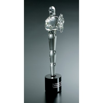 Hand Blown Crystal Figure Award w/ Flame Award on Marble Base