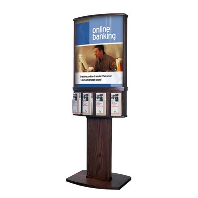 Solid Oak Convex Floor Poster Stand w/4 Pocket Holder (1 Sided)