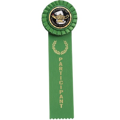 Participant Green Rosette Ribbon w/2" Space for Mylar Insert