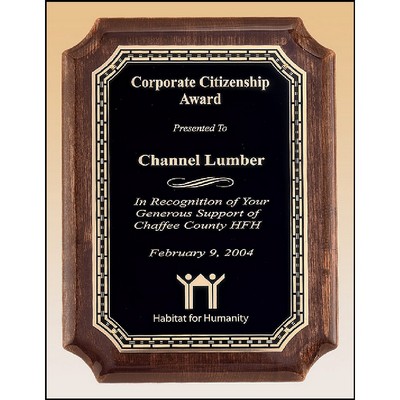 Walnut Stained Piano Finish Plaque with Brass Plate (8" x 10.5")