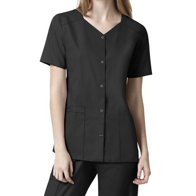 WonderWink Women's WonderWork Short Sleeve Snap Front Scrub Top