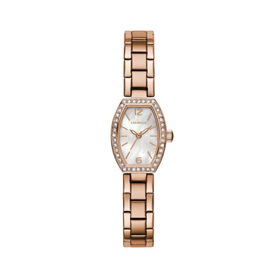 Caravelle Ladies Rose Gold Dress Watch w/40 Crystals in Bezel