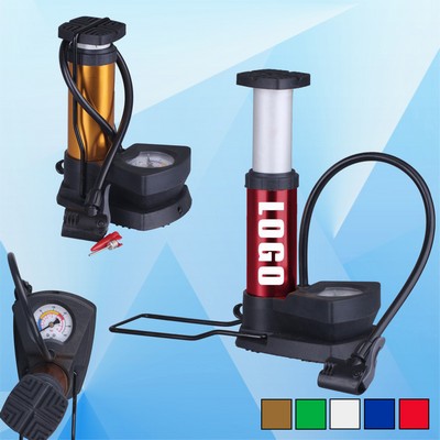 Dual Nozzles Foot Pump W/ Air-pressure Meter