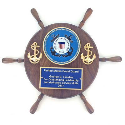 13" Genuine Walnut U. S. Coast Guard Medallion Shipwheel Plaque