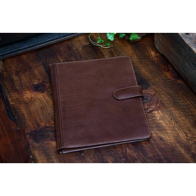 Handmade Leather Magnetic Closure Large Padfolio - Walnut Brown - Borlino