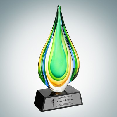 Art Glass Rainforest Award w/Black Base & Silver Plate