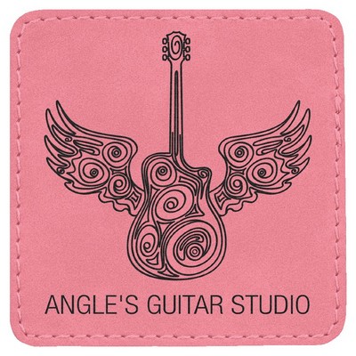 Square Engraved Patch with Adhesive, Pink Faux Leather, 3" x 3"