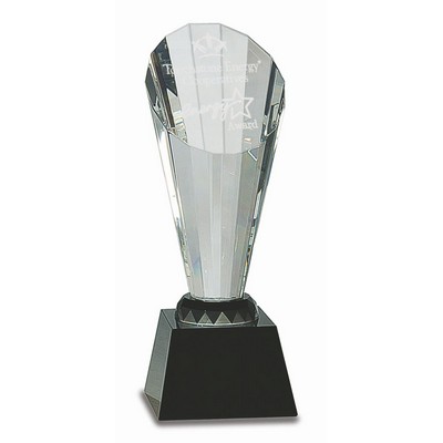 10" Clear Crystal Faceted Rising Spire on Black Base