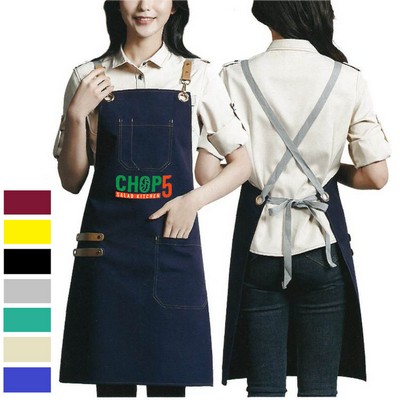 14 oz Canvas Kitchen Apron w/ Detachable Strap & Pockets