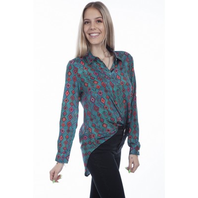 Honey Creek Poly Crepe Button Up Blouse