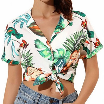 Women's Full Sublimation Hawaiian Tie Shirt - 140G 4-Way Stretch Poly