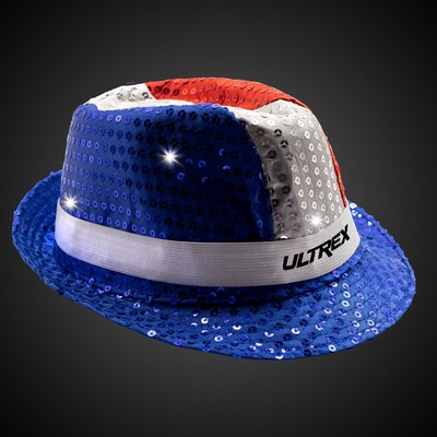 Patriotic Sequin LED Fedora w/Silk Screened White Band