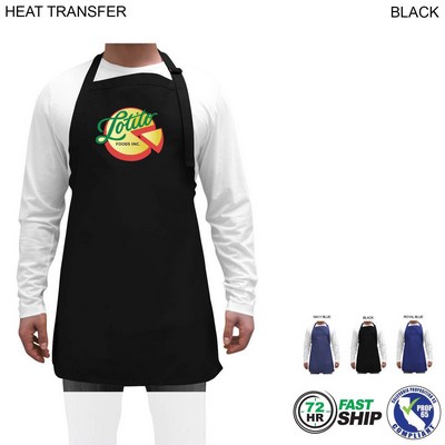 72 Hr Fast Ship - Domestic made Twill Bib Apron, 25x28, 2 Pockets, Adjust Neck, Heat Transfer Logo