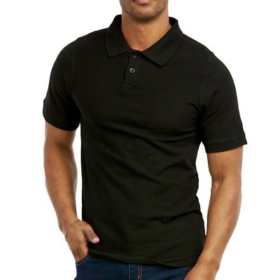 Men's Slim Polo Uniform Shirts - Large, Black (Case of 20)