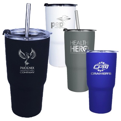 20 Oz. Halcyon® Tumbler with Stainless Straw/Flip Top Lid, Laser, Premium