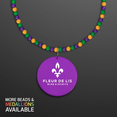 Breakaway Beads for Mardi Gras with Purple Medallion (NON-Light Up) - Domestic Print