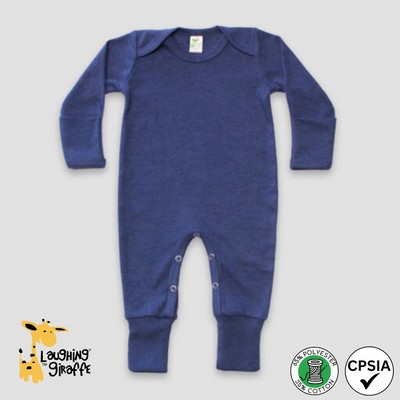 Baby Jumpsuit w/ Mittens Denim Heather 65% Polyester 35% Cotton- Laughing Giraffe®