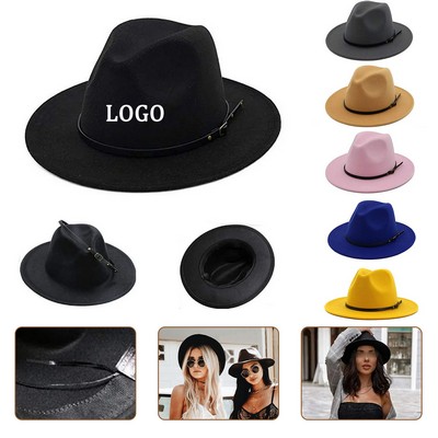 Classic Wide Brim Fedora with Belt Buckle