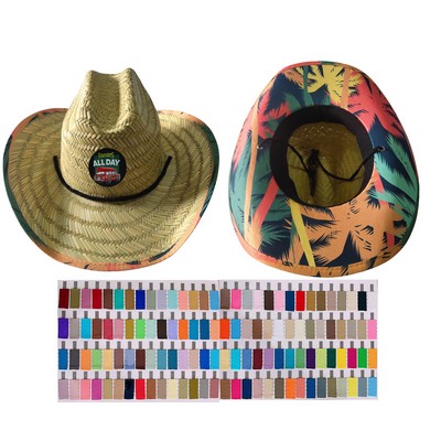 Cowboy/Cowgirl Straw Hat w/Full Color Patch & Underneath- 120 Colors & MOQ 50