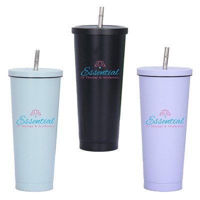 25 Oz Stainless Steel Cold or Hot Cup with Straw