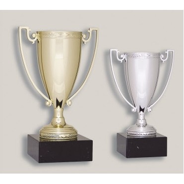 9.25" Silver Die Cast Zinc Cup Trophy w/Marble Base or Walnut Base