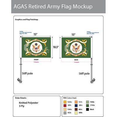 Army Retired Car Flags 10.5x15 inch Premium