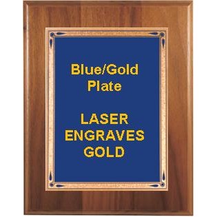 Walnut Step-Edge 5" x 7" Plaque - W/ 4" x 6" Blue/Gold Teardrop Plate