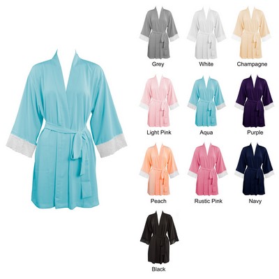 Women's Lace Trim Chiffon Knee-Length Kimono Robe