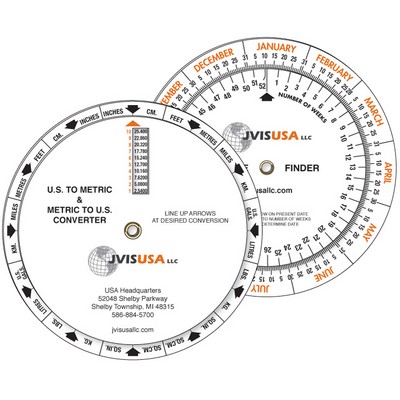 3 Wheel US Metric Converter and Date Finder, Full Color