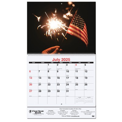 Old Glory Monthly Wall Calendar w/Coil Binding (10 5/8"x18¼")