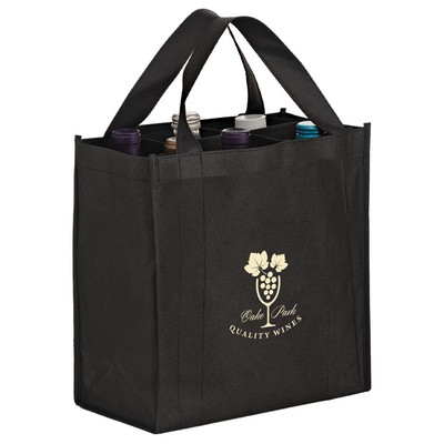 11"x7"x12" Wine Tote Bag - 6 Bottle Non-Woven Tote w/ Removable Divider