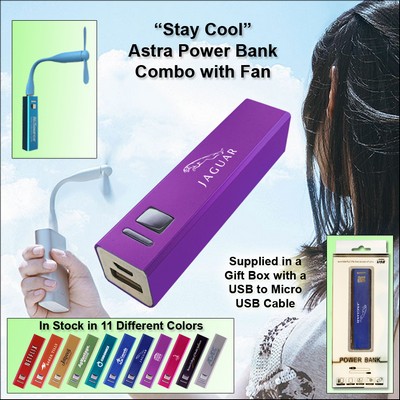 Purple 1800 mAh Astra Power Bank Combo w/Fan