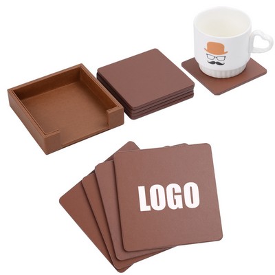 Set Of Four Leather Square Coasters