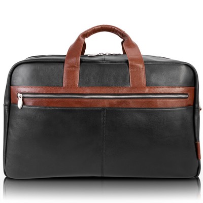 WELLINGTON | 21" Black Leather Two-Tone Dual-Compartment Laptop & Tablet Duffel | McKleinUSA